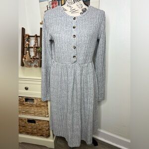 Brand New-Ribbed/Gray Long Sleeve Dress
